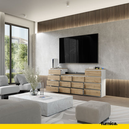 GABRIEL - Cómoda de 14 cajones (4+6+4) - Armario de almacenamiento para dormitorio - Blanco Mate / Roble Wotan - A92cm (4)