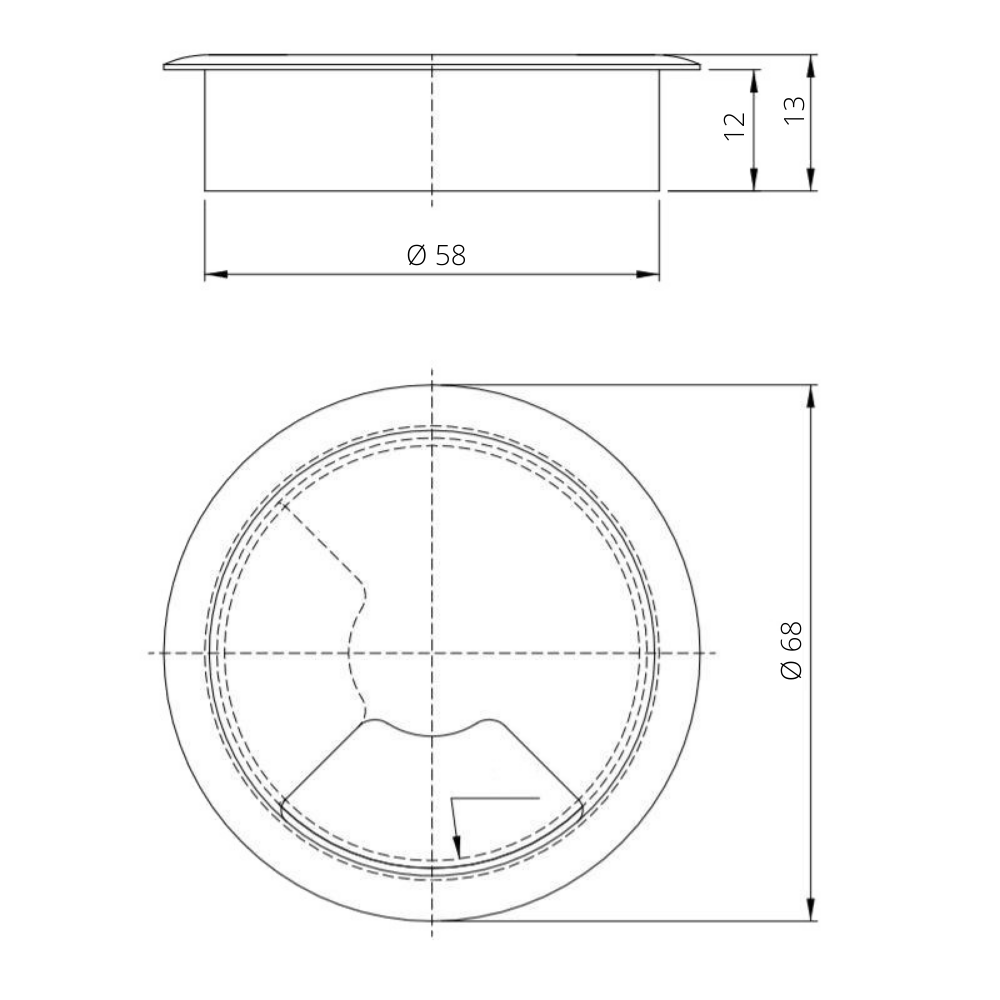 Pasacables de metal con agujero de goma - Cromado Ø60mm