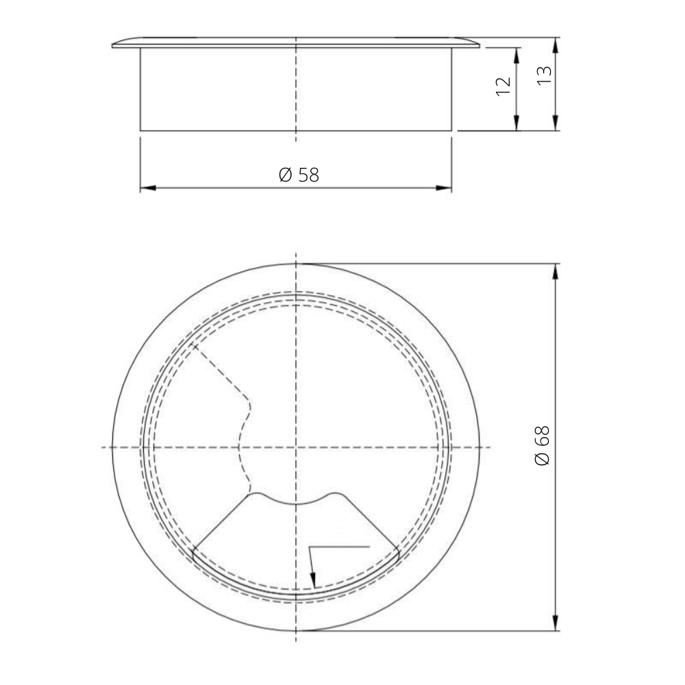 Pasacables de metal de 60 mm - Cromado
