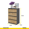 GABRIEL - Cómoda de 4 cajones - Armario de almacenamiento para el dormitorio - Aparador - Antracita / Roble Wotan - A92cm A60cm P33cm