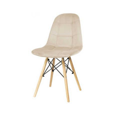 FABRIZIO - Silla de comedor / oficina de terciopelo acolchado con patas de madera - Beige