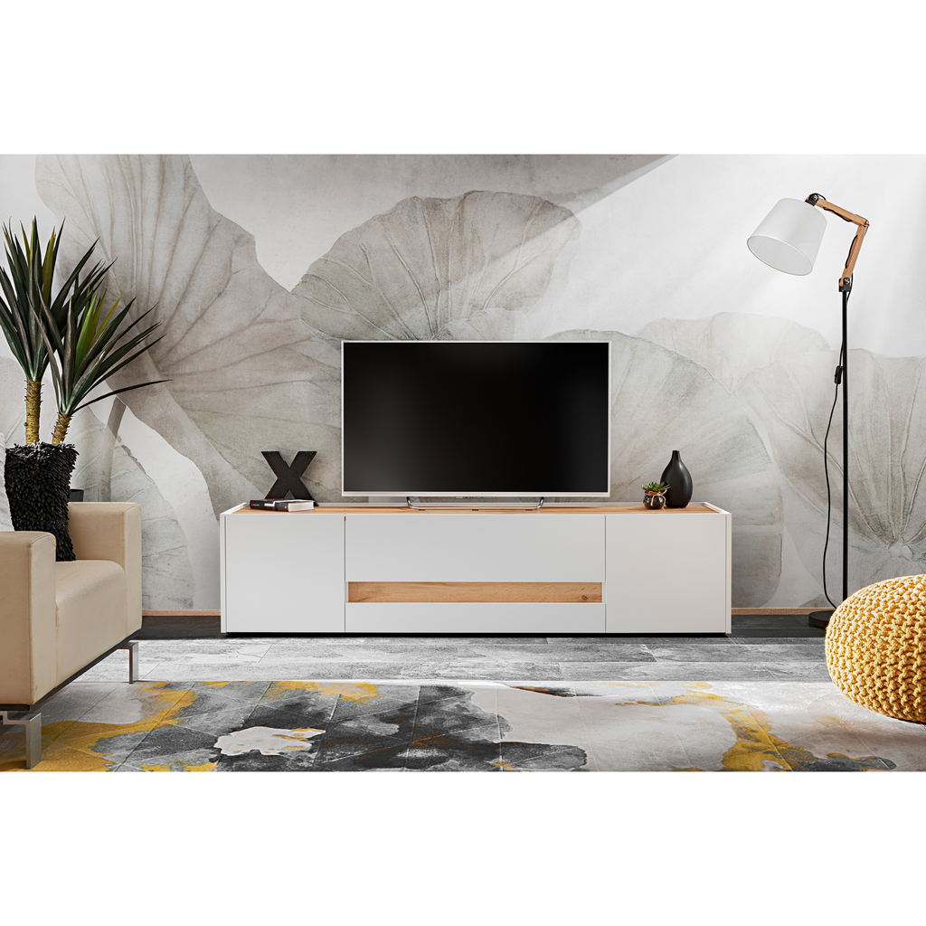 CARLO V - Conjunto de muebles de salón - Blanco Mate / Roble Wotan