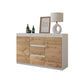 MIKEL - Cómoda de 3 cajones y 2 puertas - Armario de almacenamiento para dormitorio - Aparador - Blanco Mate / Roble Wotan -