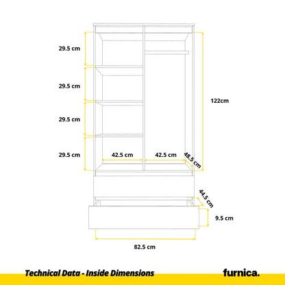 JOELLE - Armario de 2 puertas con 2 cajones - Blanco Mate / Negro Brillante - A180cm A90cm P50cm (6) – Furnica