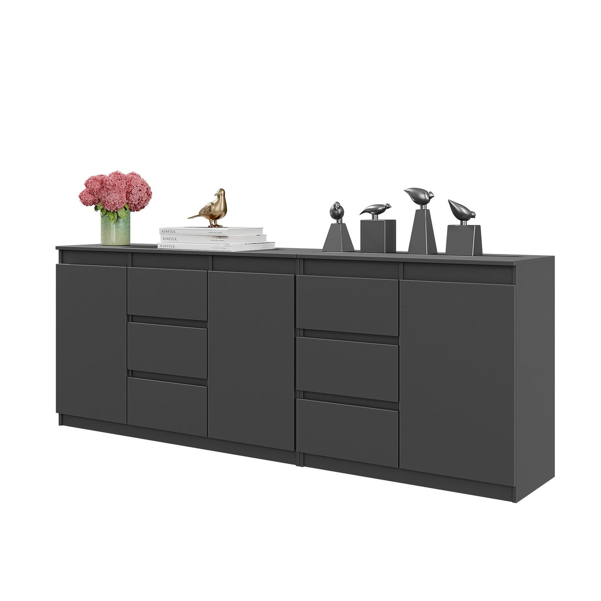 MIKEL - Cómoda de 6 cajones y 3 puertas - Armario de almacenamiento para el dormitorio - Aparador - Antracita - A75cm A200cm