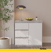 MIKEL - Cómoda de 3 cajones y 1 puerta - Gabinete de almacenamiento para dormitorio - Aparador - Hormigón / Blanco Mate - A75cm A80cm P35cm