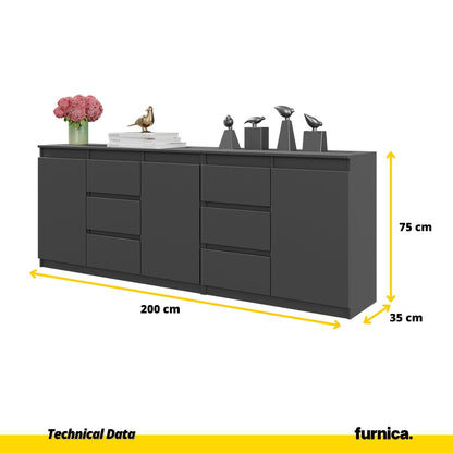 MIKEL - Cómoda de 6 cajones y 3 puertas - Armario de almacenamiento para el dormitorio - Aparador - Antracita - A75cm (2)