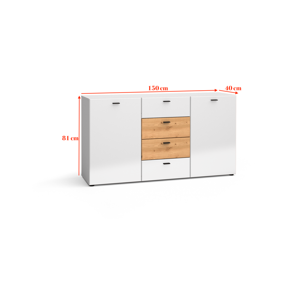 Unidad de pared MILA - Conjunto de muebles de salón - Roble Artesanal / Blanco Brillante