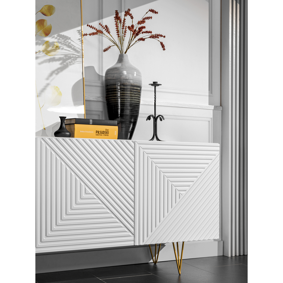 PIRÁMIDE - Aparador con frentes/puertas de MDF fresado en 3D - Blanco mate (6) – Furnica