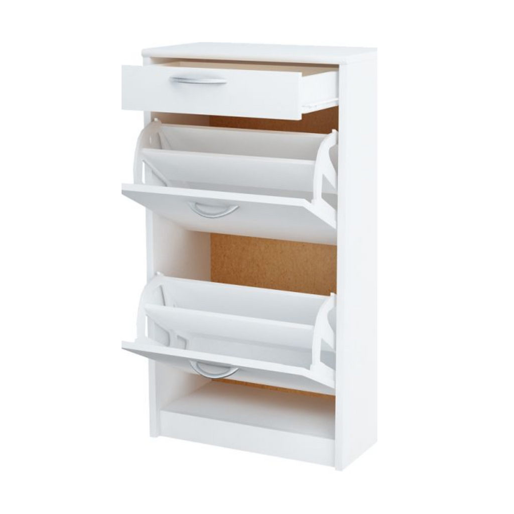 JULIA - Zapatero con 1 cajón y almacenamiento de 2 niveles - Blanco mate H92cm W50cm D28cm