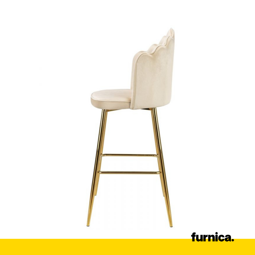 LUIGI - Taburete de comedor / oficina de terciopelo acolchado de terciopelo con patas doradas cromadas - Beige
