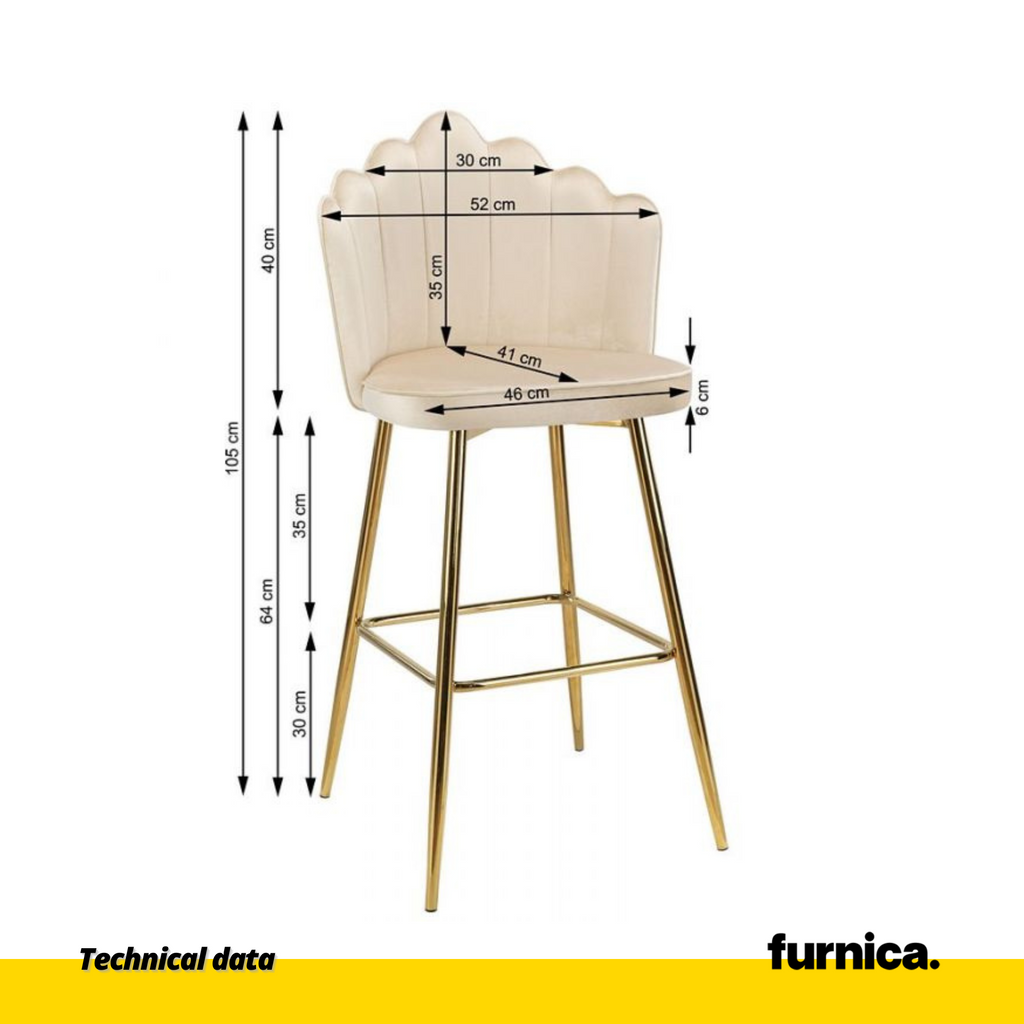 LUIGI - Taburete de comedor / oficina de terciopelo acolchado de terciopelo con patas doradas cromadas - Beige