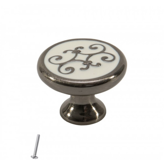 Perilla de armario con patrón vintage - Ø30mm - Níquel cepillado negro – Furnica