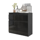 NOAH - Cómoda de 2 cajones y 2 puertas - Armario de almacenamiento para dormitorio - Aparador - Antracita / Negro Brillante