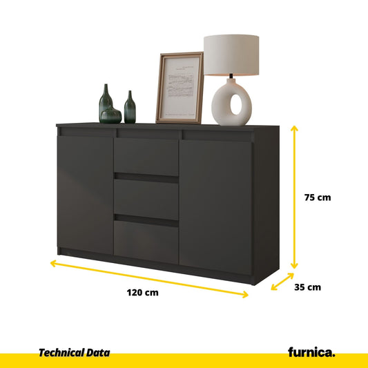 MIKEL - Cómoda de 3 cajones y 2 puertas - Armario de almacenamiento para el dormitorio - Aparador - Antracita - A75cm (2)