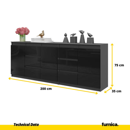 MIKEL - Cómoda de 6 cajones y 3 puertas - Armario de almacenamiento para dormitorio - Aparador - Antracita / Negro (2)