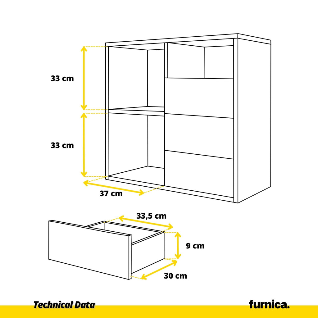 CAMILLE - Aparador con puerta y 4 cajones de apertura push to open - Antracita / Brillo blanco H74cm W80cm D36cm