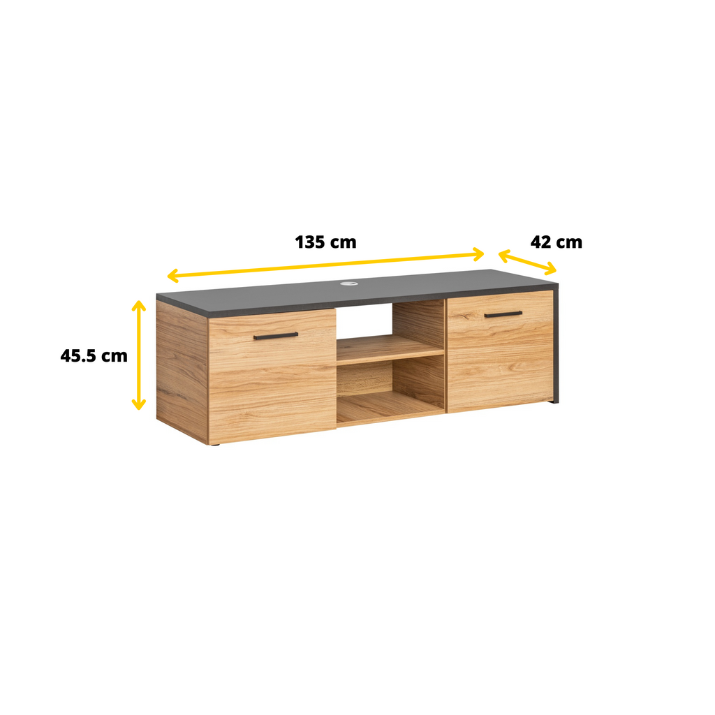 Unidad de pared TORONTO - Conjunto de muebles de salón - Negro Mate / Roble Warmia