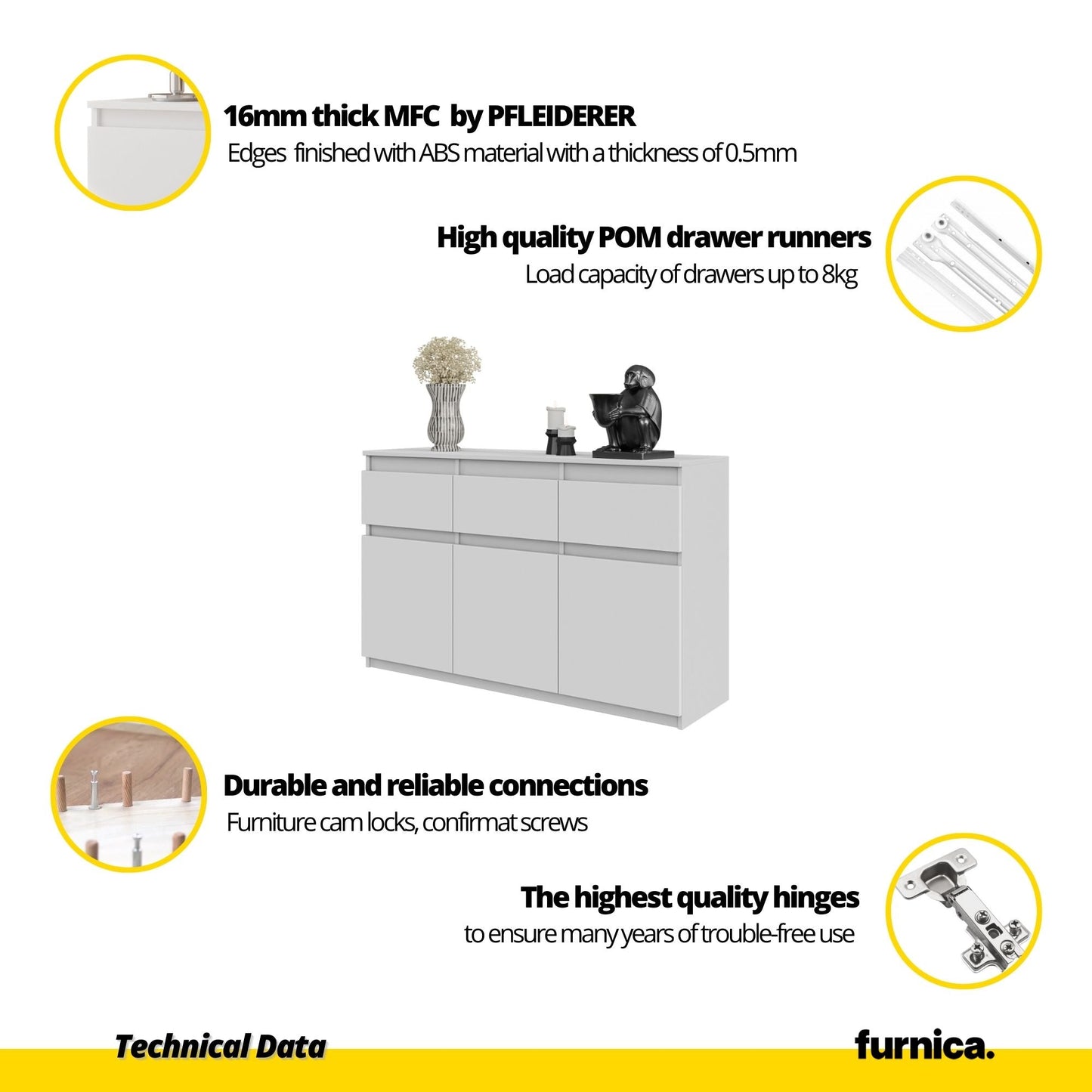 NOAH - Cómoda de 3 cajones y 3 puertas - Armario de almacenamiento para dormitorio - Aparador - Roble Wotan - A75cm (5)