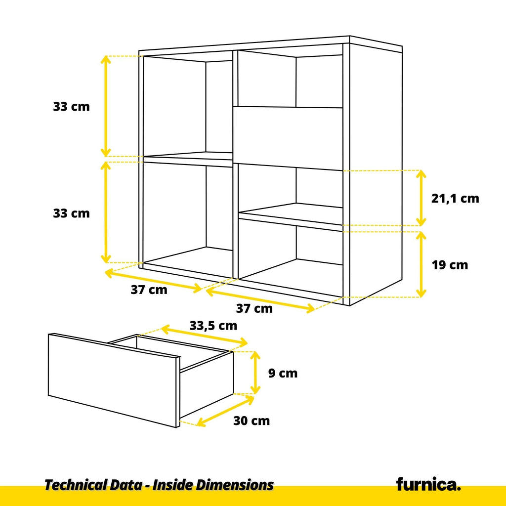 CAMILLE - Aparador de empuje para abrir con 2 puertas y 2 cajones - Antracita / Capuchino brillante H74cm W80cm D36cm