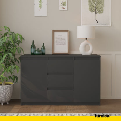 MIKEL - Cómoda de 3 cajones y 2 puertas - Armario de almacenamiento para el dormitorio - Aparador - Antracita - A75cm (3)