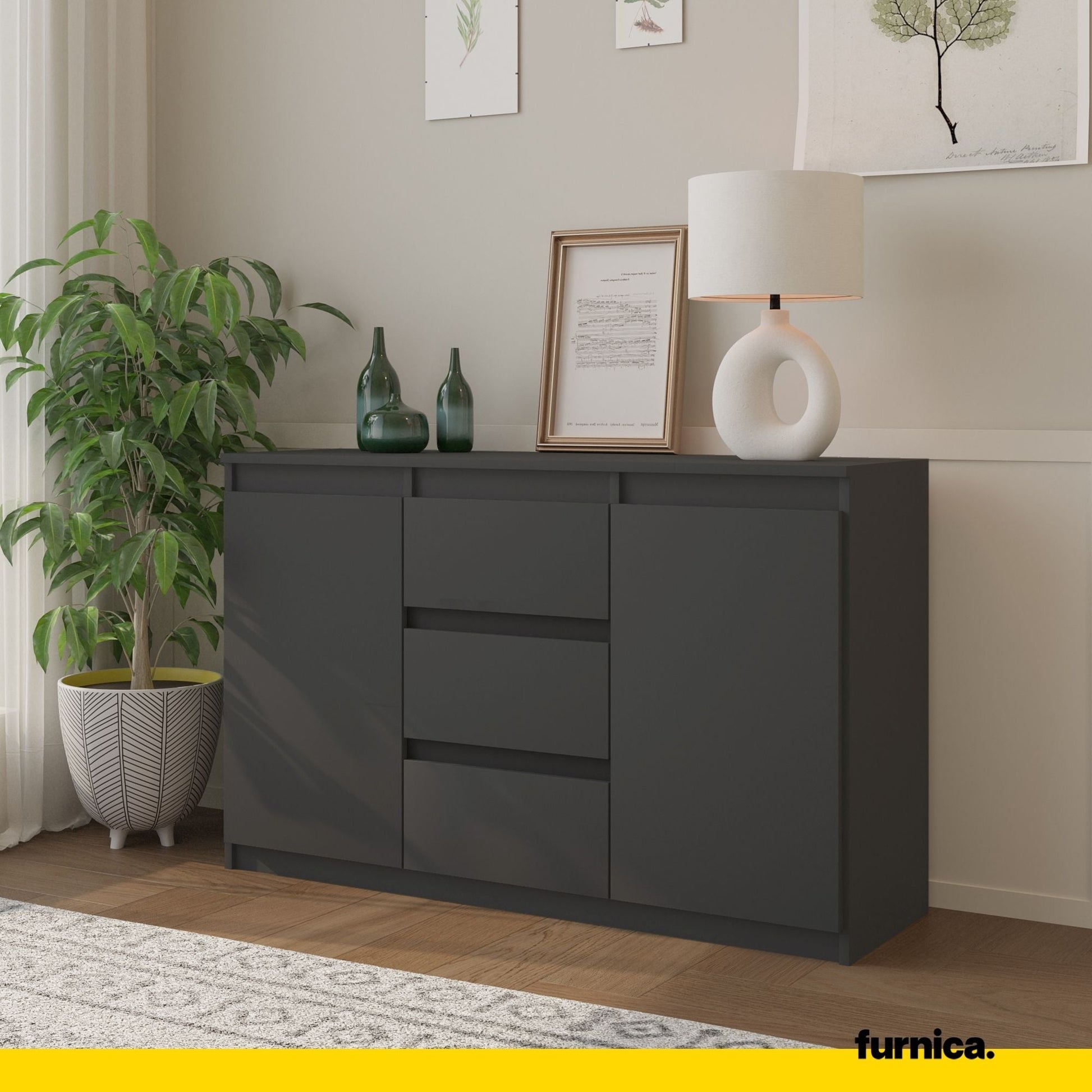 MIKEL - Cómoda de 3 cajones y 2 puertas - Armario de almacenamiento para el dormitorio - Aparador - Antracita - A75cm (4)