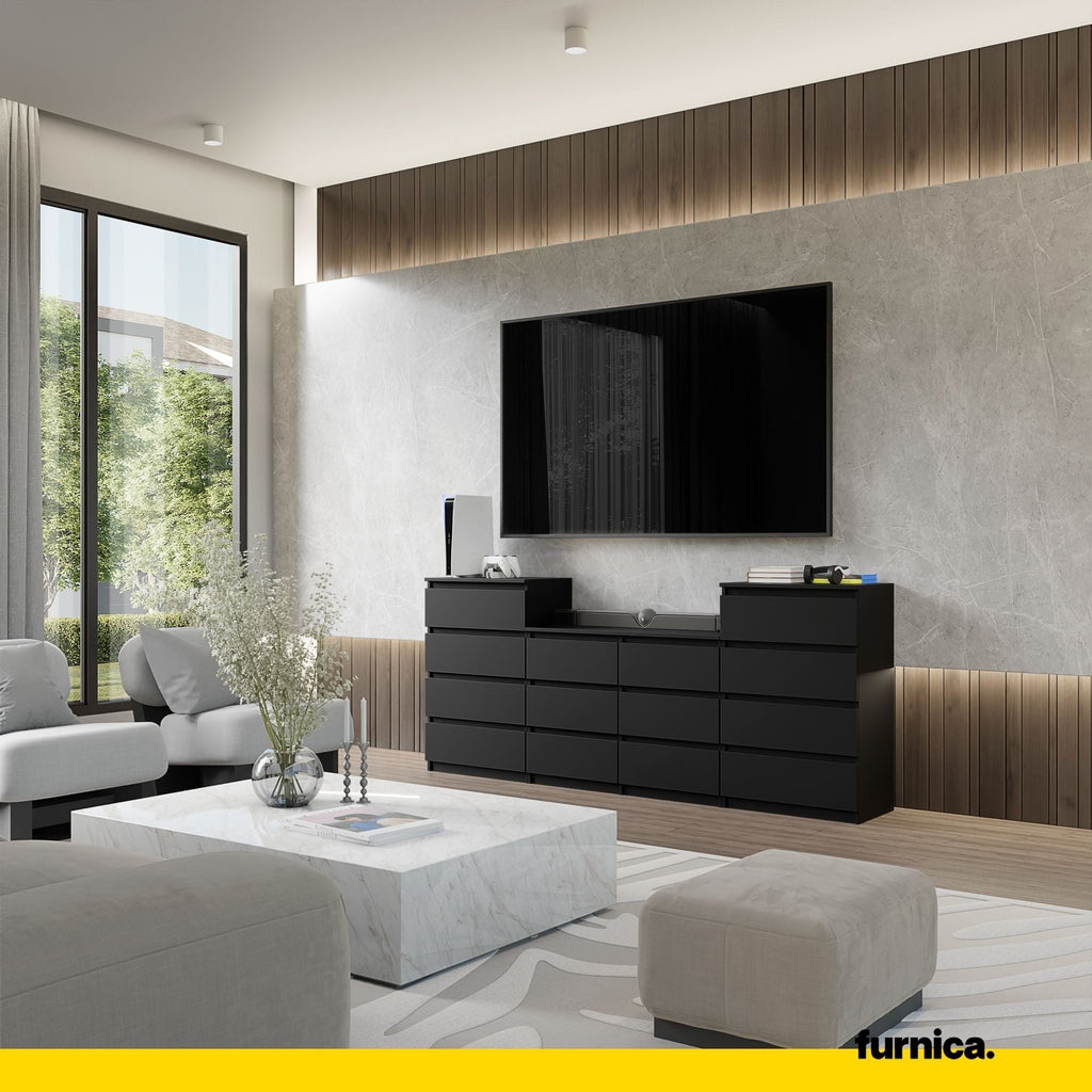 GABRIEL - Cómoda de 14 cajones (4+6+4) - Armario de almacenamiento para el dormitorio - Aparador - Negro Mate - A92cm A220cm P33cm