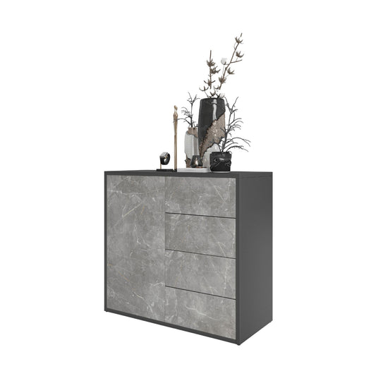 CAMILLE - Aparador con puerta y 4 cajones de apertura push to open - Antracita / Basalto Trasimeno H74cm W80cm D36cm