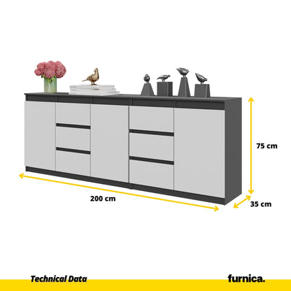 MIKEL - Cómoda de 6 cajones y 3 puertas - Armario de almacenamiento para dormitorio - Aparador - Antracita / Blanco Mate (2)