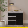 MIKEL - Cómoda de 3 cajones y 1 puerta - Armario de almacenamiento para el dormitorio - Aparador - Hormigón / Negro Brillante - A75cm A80cm P35cm