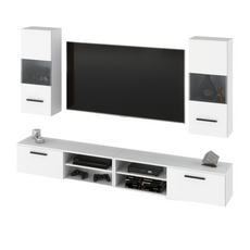 MIRANDA - Mueble TV colgante - 4 armarios - Blanco Mate