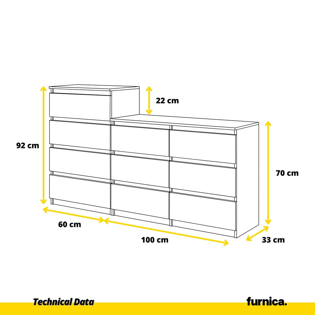 GABRIEL - Cómoda de 10 cajones (6+4) - Armario de almacenamiento para dormitorio - Aparador - Antracita / Roble Wotan - A92/70cm A160cm P33cm