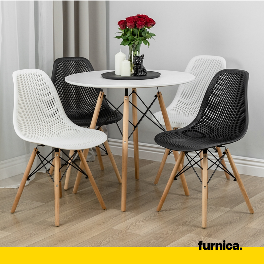 LUCA - Silla de plástico perforado para comedor / oficina con patas de madera - Negro