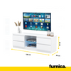 MARCO - Mueble TV con 4 cajones y 1 estante de vidrio - A45cm A120cm P35cm - Blanco Mate