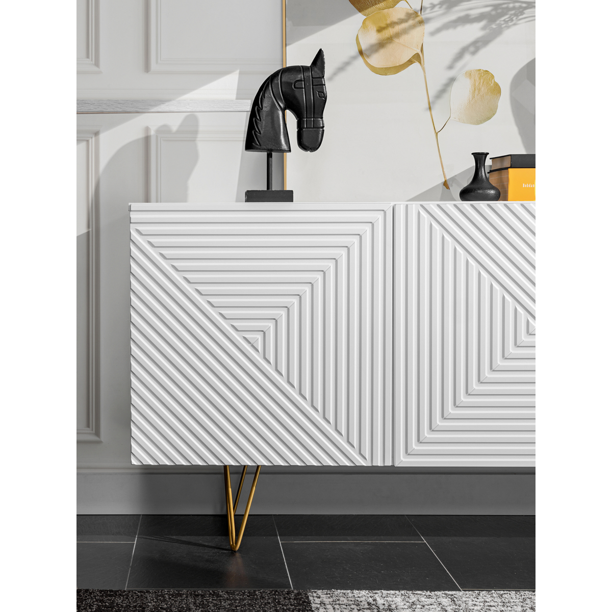 PIRÁMIDE - Aparador con frentes/puertas de MDF fresado en 3D - Blanco mate (8) – Furnica