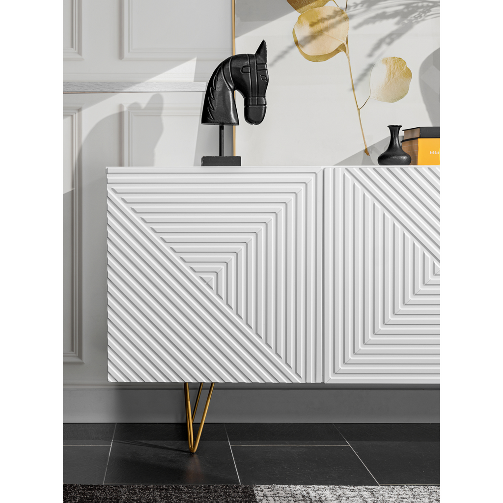 PIRÁMIDE - Aparador con frentes/puertas de MDF fresado en 3D - Blanco mate