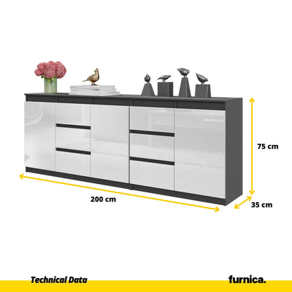 MIKEL - Cómoda de 6 cajones y 3 puertas - Armario de almacenamiento para dormitorio - Aparador - Antracita / Blanco (2)