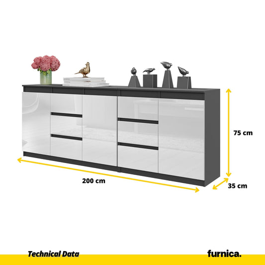 MIKEL - Cómoda de 6 cajones y 3 puertas - Armario de almacenamiento para dormitorio - Aparador - Antracita / Blanco (2)