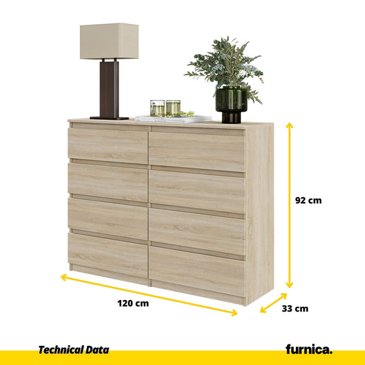 GABRIEL - Cómoda de 8 cajones - Armario de almacenamiento para el dormitorio - Aparador - Roble Sonoma A92cm A120cm P33cm