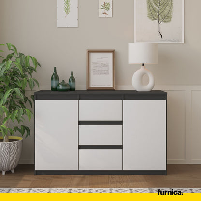 MIKEL - Cómoda de 3 cajones y 2 puertas - Armario de almacenamiento para dormitorio - Aparador - Antracita / Blanco Mate (3)