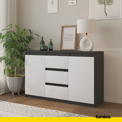 MIKEL - Cómoda de 3 cajones y 2 puertas - Armario de almacenamiento para dormitorio - Aparador - Antracita / Blanco Mate (4)