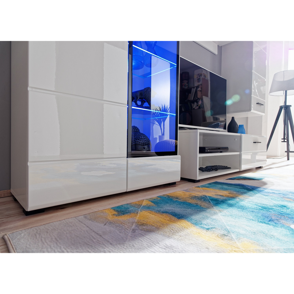 Unidad de pared LAUREN II - Conjunto de muebles de salón - Blanco Mate / Blanco Brillante
