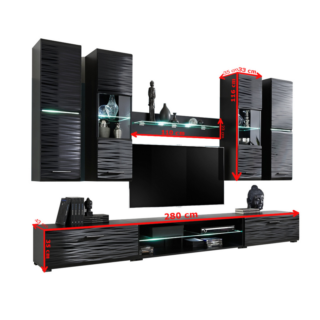 Unidad de pared BLADE - Conjunto de muebles de salón - Negro Mate / Sahara 3D