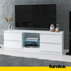 MARCO - Mueble TV con 4 cajones y 1 estante de vidrio - A45cm A120cm P35cm - Blanco Mate