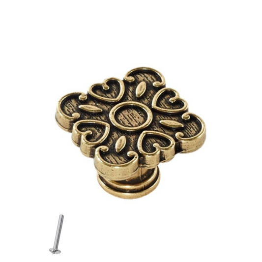 Perilla de gabinete vintage - Forma de corazón - 34mm x 34mm - Latón antiguo – Furnica