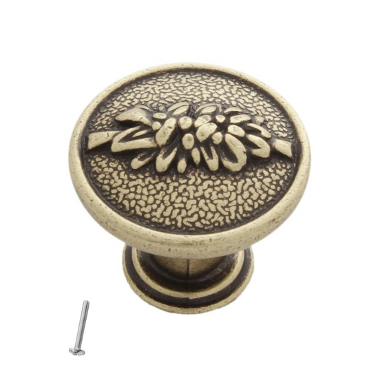 Perilla de gabinete vintage - Ø27mm - Patrón de ramas - Latón antiguo – Furnica
