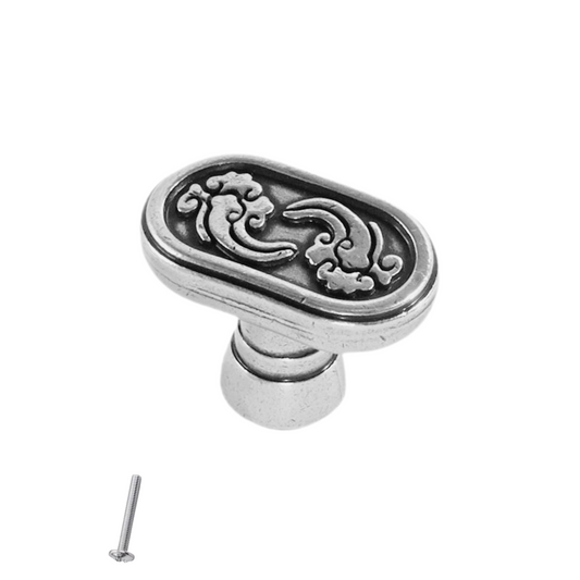 Perilla de gabinete vintage - Forma de cápsula - 34mm x 20mm - Plateado antiguo – Furnica