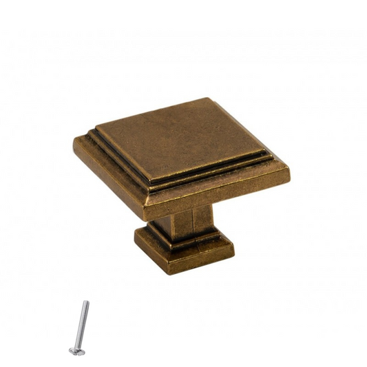 Perilla de gabinete vintage - Cuadrada - 31mm x 31mm - Latón antiguo – Furnica