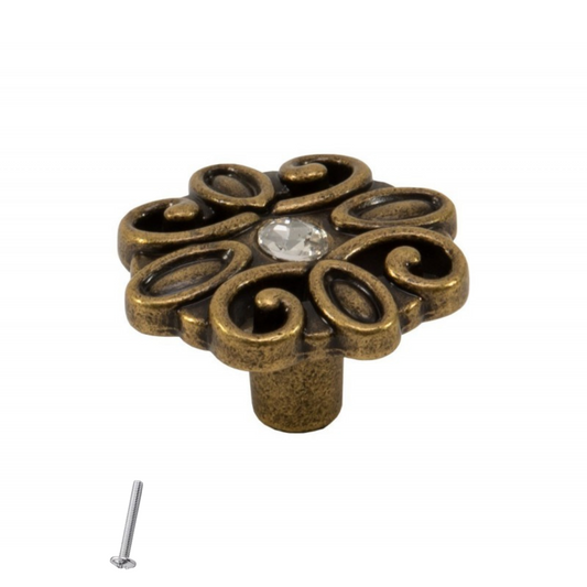 Pomo de armario vintage - Forma de flor - 36mm x 45mm - Latón antiguo – Furnica