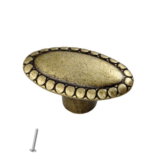 Perilla de gabinete vintage - Ovalada - 21.5mm - Latón antiguo – Furnica